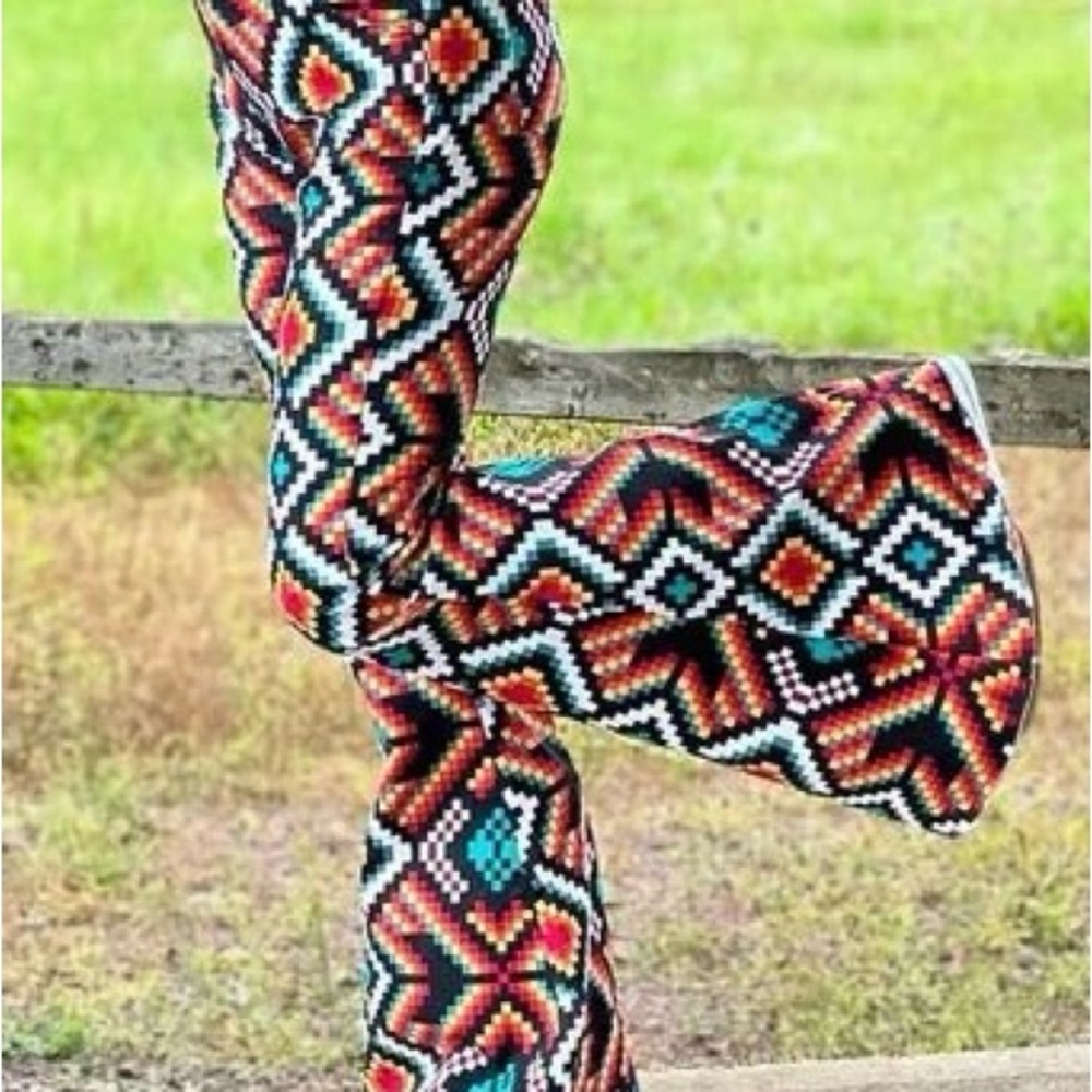 Colorful Geometric Flare Jeans